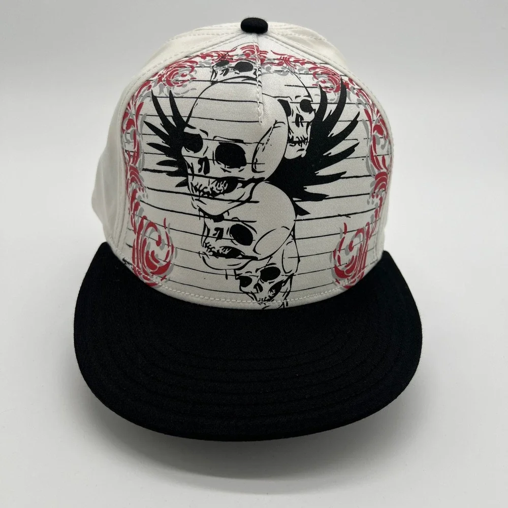 Skulls Wings Flat Bill‎ Hat White Black Red Tattoo Style Streetwear Cap 58cm